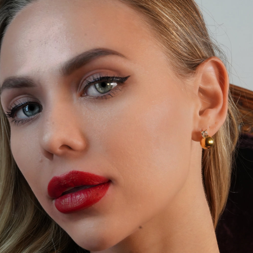 LETTRA : Boucles d'oreilles clous perles-billes et zircon cubique