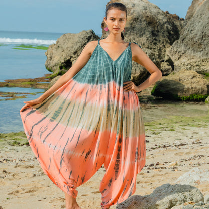Barboteuse à rayures tie-dye - Rose et gris