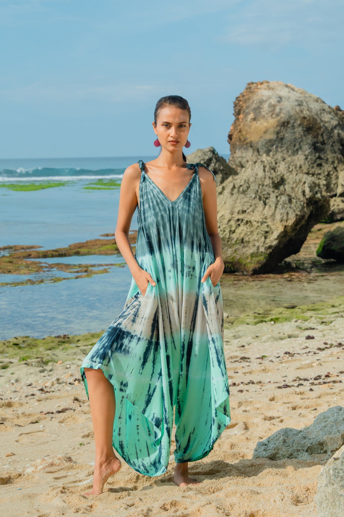 Tie Dye Stripe Romper - Turquoise & Grey