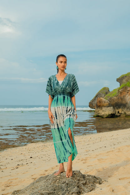Tie Dye Stripe Maxi Dress - Turquoise & Grey