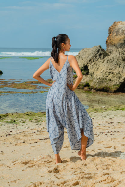 Leaf Print Romper - Grey & White