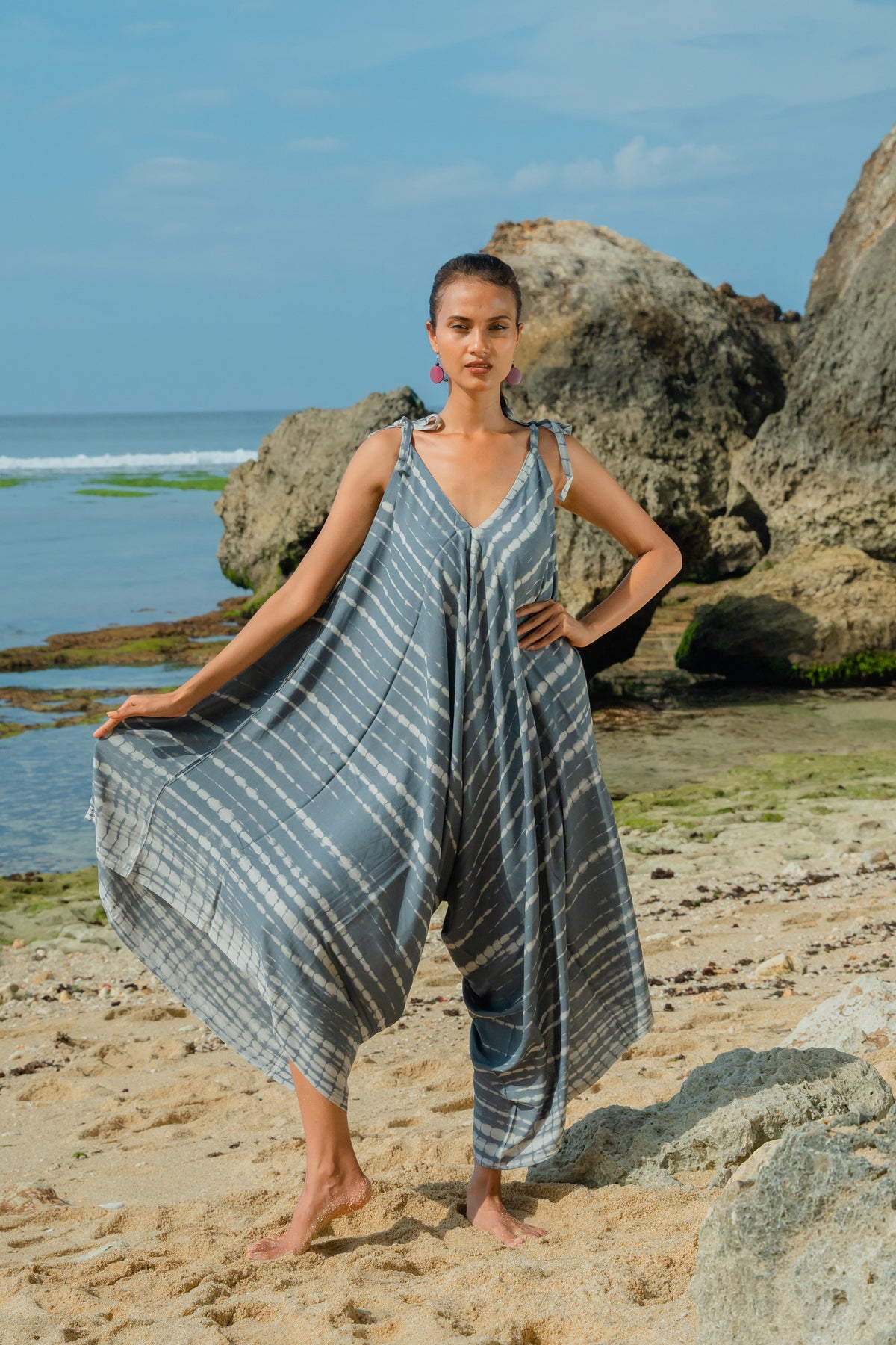 Combinaison courte tie-dye Bone - Gris et blanc