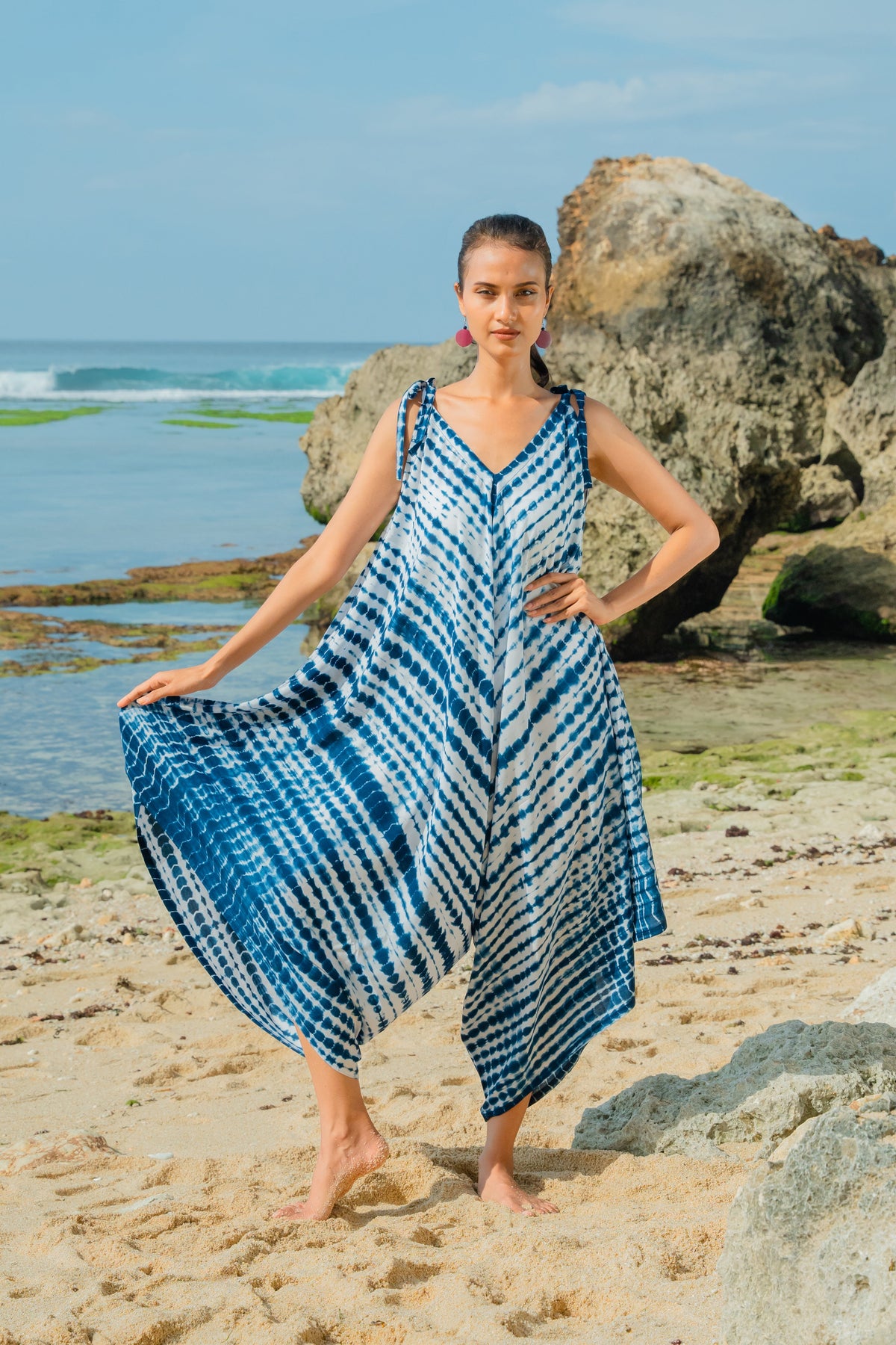 Bone Tie Dye Romper - Navy & White