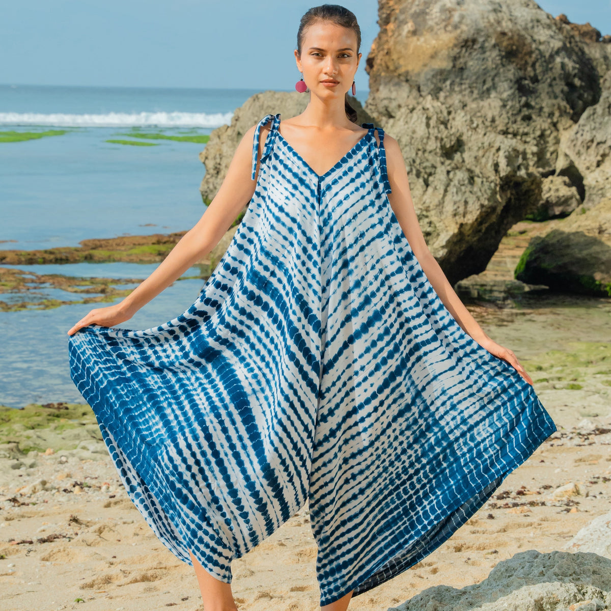 Bone Tie Dye Romper - Navy & White