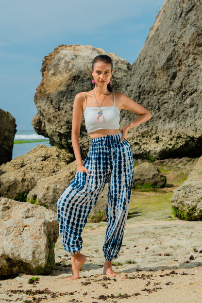 Bone Tie Dye Bali Pants - Navy & White