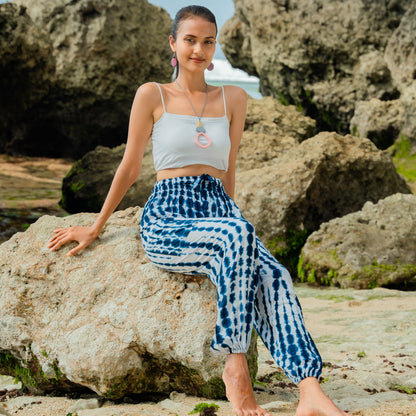 Bone Tie Dye Bali Pants - Navy & White