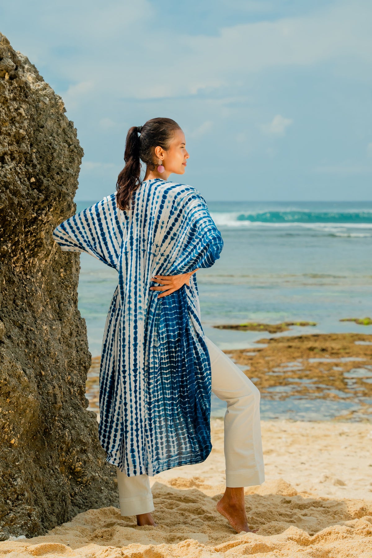 Bone Tie Dye Kimono- Navy & White