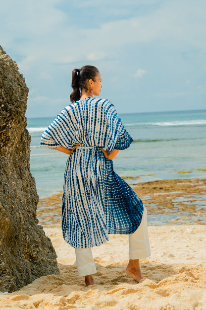Bone Tie Dye Kimono- Navy & White