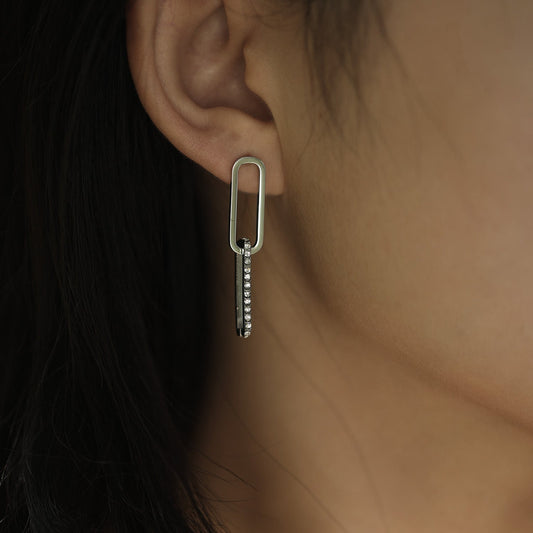 Boucles d'oreilles LUCIA Pavé Zirconium double trombone en argent