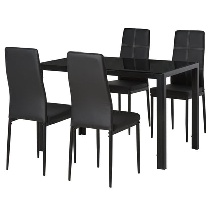 Zaya 5-Piece Rectangular Glass Dining Set for Small Spaces-Black