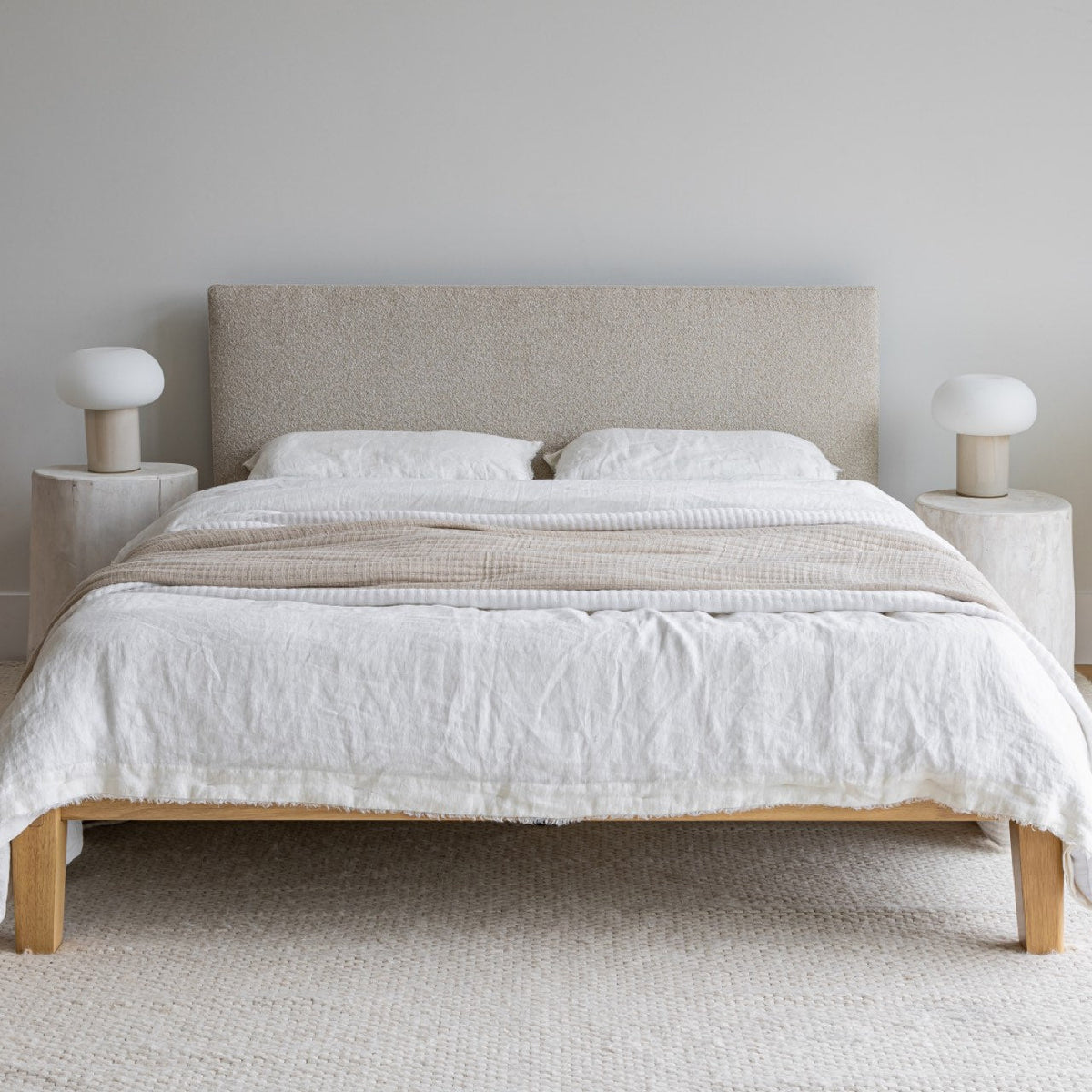 Lit double rembourré Luna sans outils - Beige