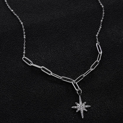 MALVINA Mix Silver Chain with Zirconia Studded Star Pendant