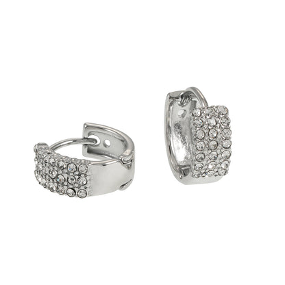 MARIETTA Or Blanc (Ton Argenté) : Mini créoles avec panneau pavé de zircons