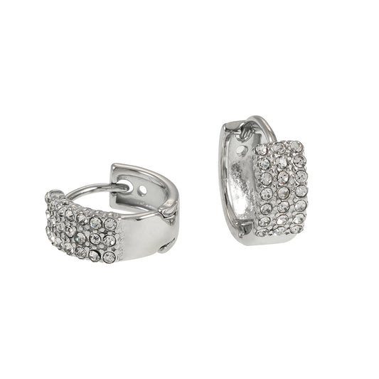 MARIETTA Or Blanc (Ton Argenté) : Mini créoles avec panneau pavé de zircons