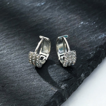 MARIETTA Or Blanc (Ton Argenté) : Mini créoles avec panneau pavé de zircons