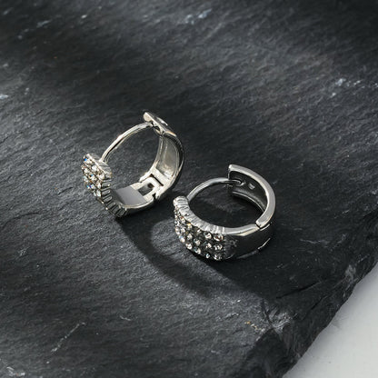 MARIETTA Or Blanc (Ton Argenté) : Mini créoles avec panneau pavé de zircons