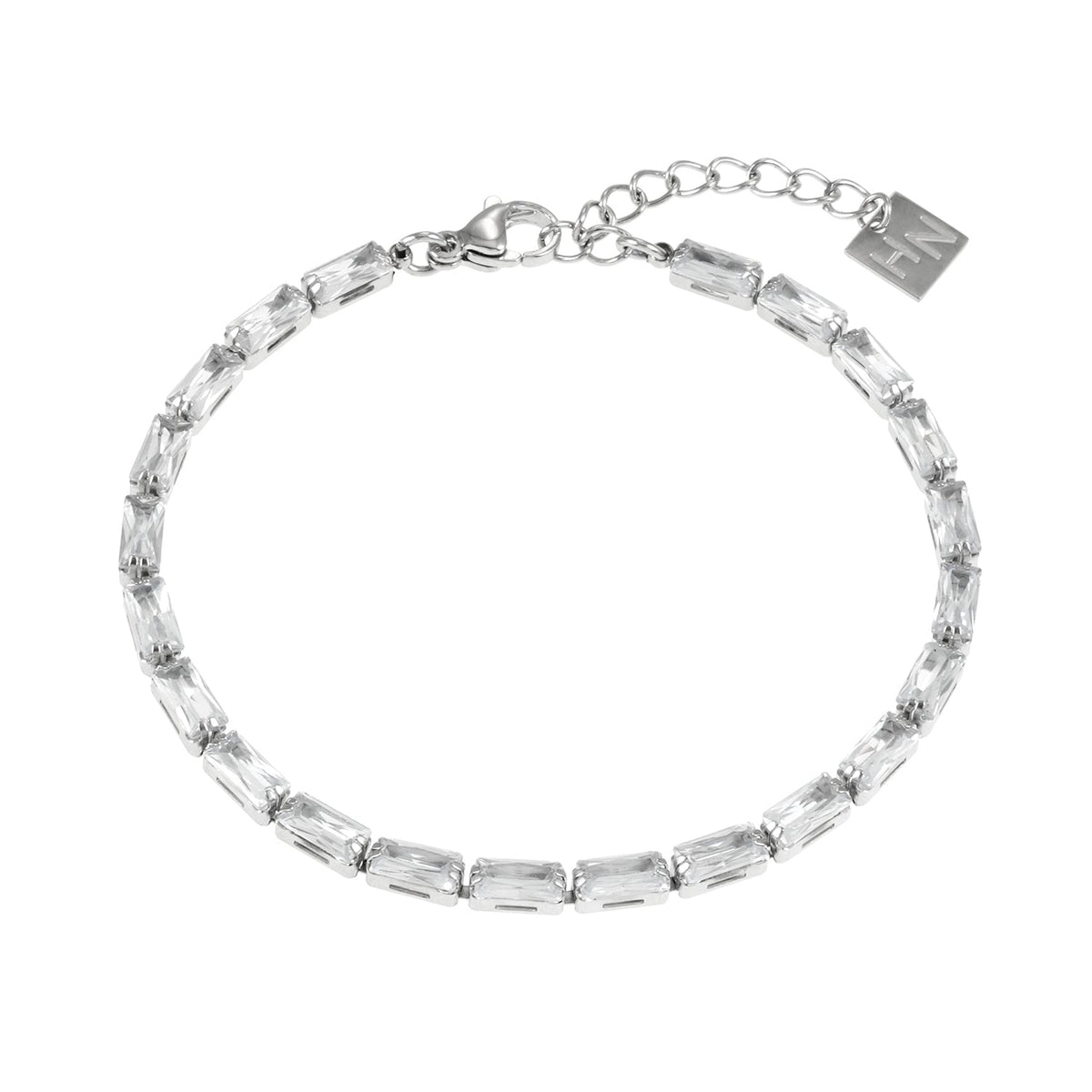 MELLISH : Bracelet de tennis rectangulaire en zircone (CZ) de style rétro en or blanc plaqué argent