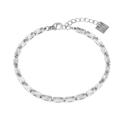 MELLISH : Bracelet de tennis rectangulaire en zircone (CZ) de style rétro en or blanc plaqué argent