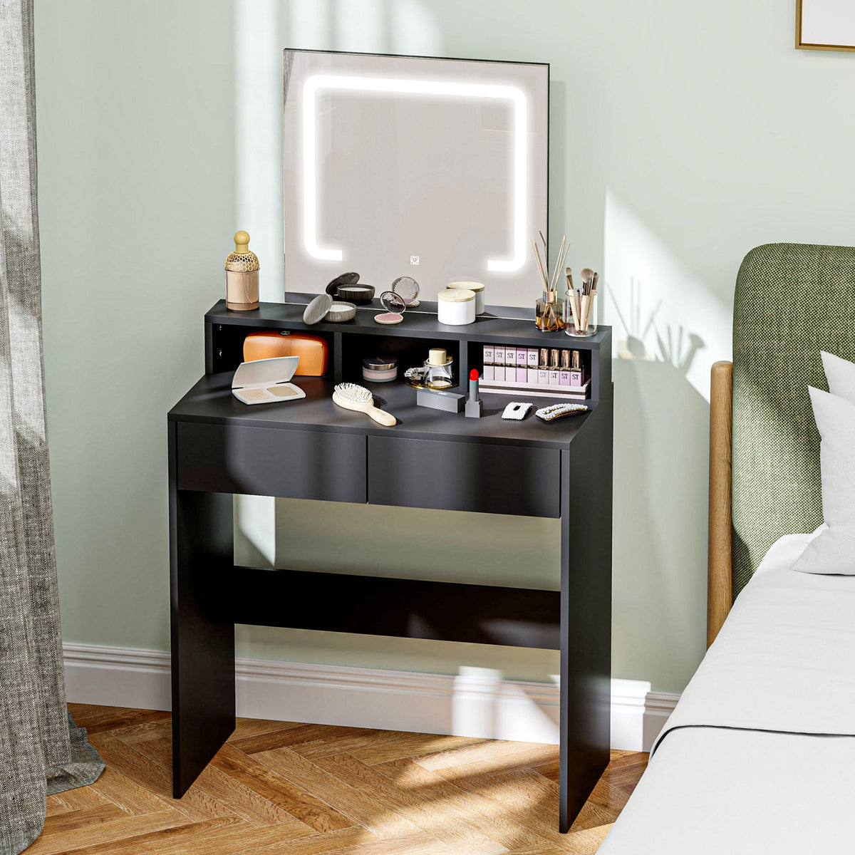 Zee Makeup Vanity Desk with LED Lights-Black
