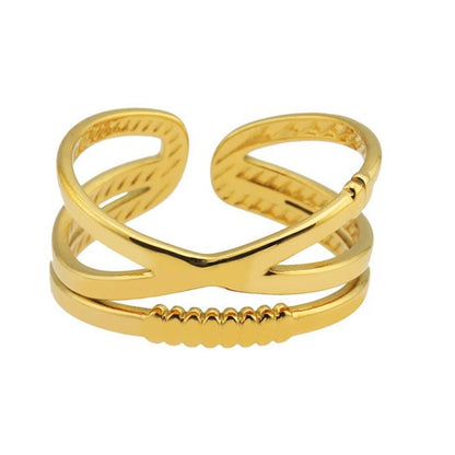 MIRANDA: Bague triple en or empilée Cross Over