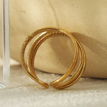 MIRANDA: Bague triple en or empilée Cross Over