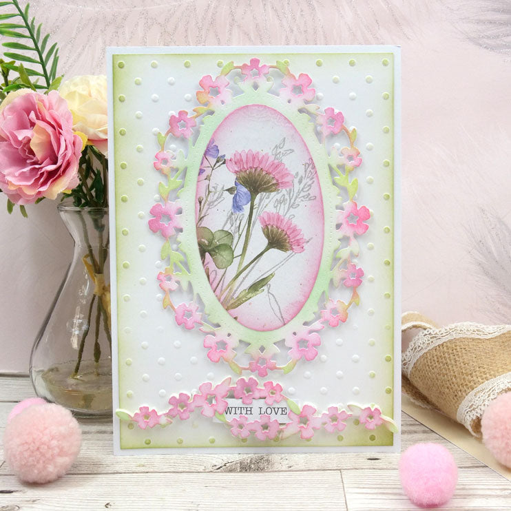 Matrices de coupe Moonstone - Cadre ovale fleuri et fioritures