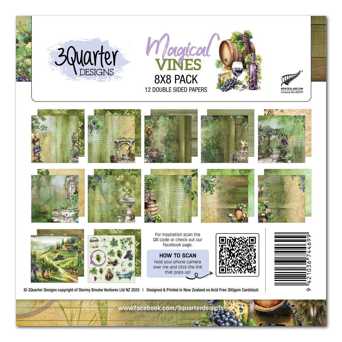 Bloc de papier 3Quarter Designs Magical Vines 20x20 cm