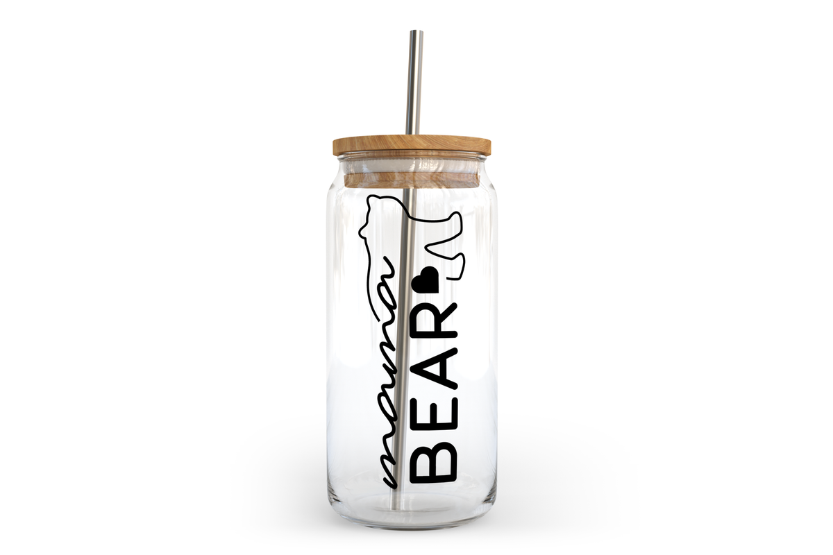 Bocal en verre Mama Bear avec couvercle en bambou