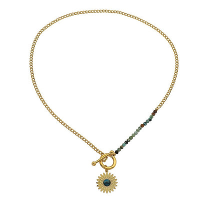 McKENZIE - Collier bohème chic en pierre naturelle dorée