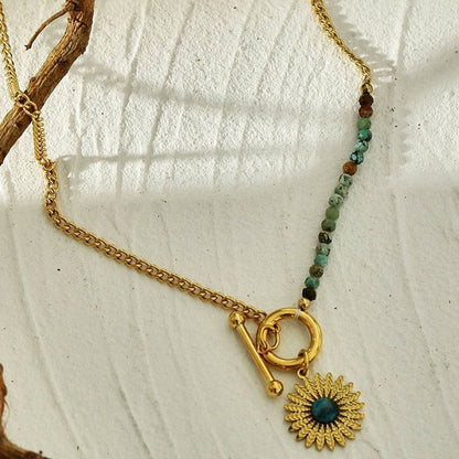 McKENZIE - Collier bohème chic en pierre naturelle dorée