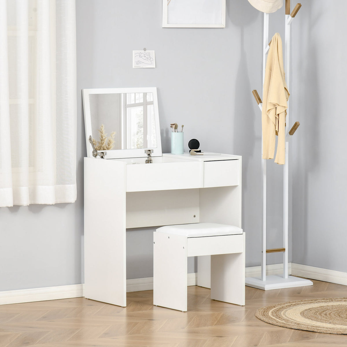 Mia Modern Vanity Set with Flip Top Mirror-White
