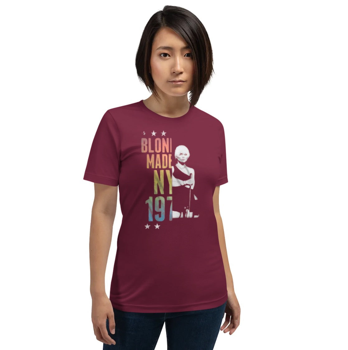 Blondie - NY Blondie 1974 Split T-Shirt (Maroon)