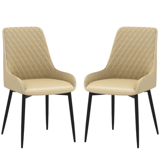 Blake Modern Dining Chairs with Diamond Tufting and Steel Legs-Set of 2-Khaki