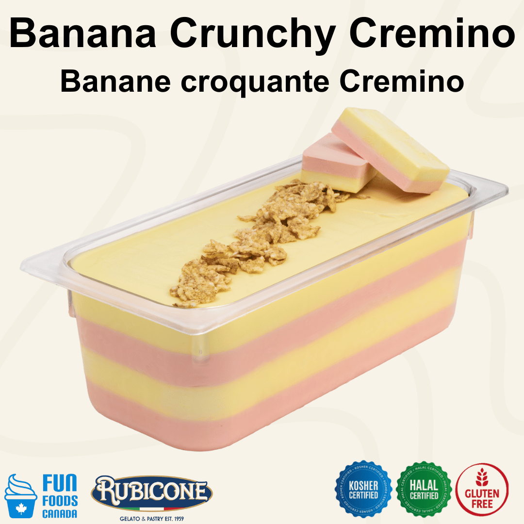 Crème Croquante à Tartiner Saveur Banane - Cremino Banana Crunchy - Seau 5 KG - Rubicone Canada - Livraison gratuite au Canada pour les commandes de plus de 199 CAD