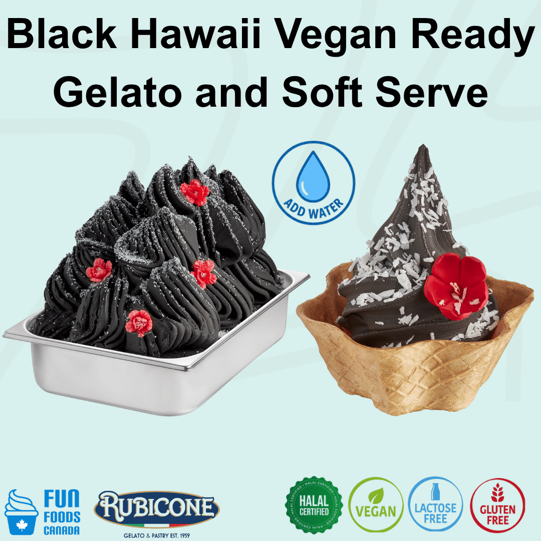 Base prête à l'emploi végétalienne Black Hawaii pour Gelato et Crème Glacée Soft Serve - Caisse de 8 sacs de 1,45 kg - Rubicone Canada - Livraison gratuite au Canada pour les commandes de plus de 199 CAD