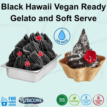 Base prête à l'emploi végétalienne Black Hawaii pour Gelato et Crème Glacée Soft Serve - Caisse de 8 sacs de 1,45 kg - Rubicone Canada - Livraison gratuite au Canada pour les commandes de plus de 199 CAD