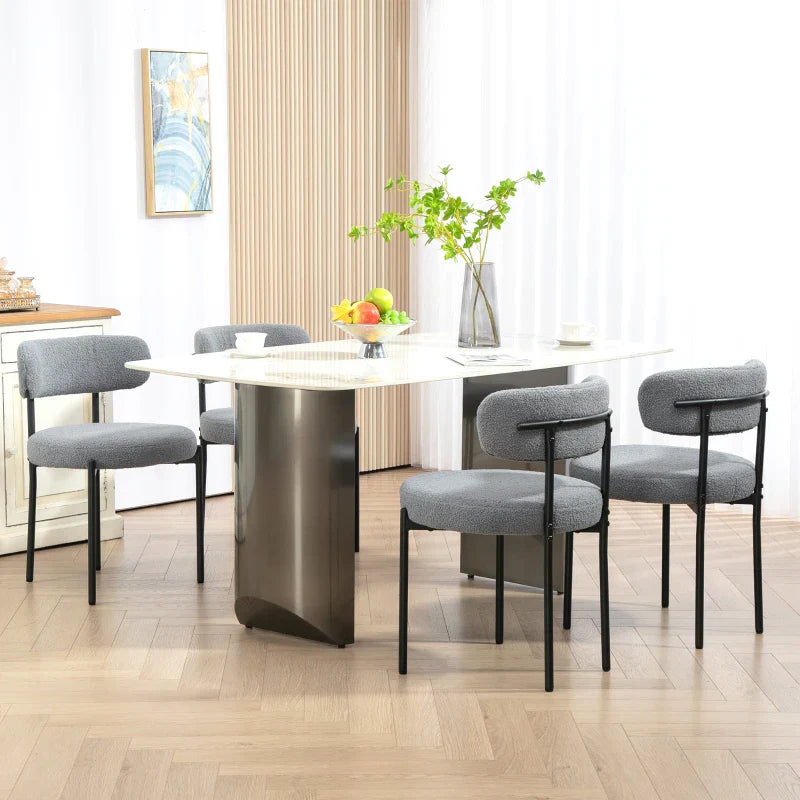 Cruz Modern Dining Chairs with Berber-Fleece Back-Set of 4-Grey