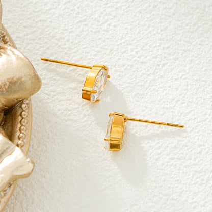 NUIT PARIS Or : Boucles d'oreilles clous marquise en zircone pavé – Un hommage étincelant à la Ville Lumière