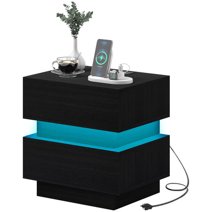 Table de chevet Emma avec station de recharge, ports USB et lumière LED - Noir