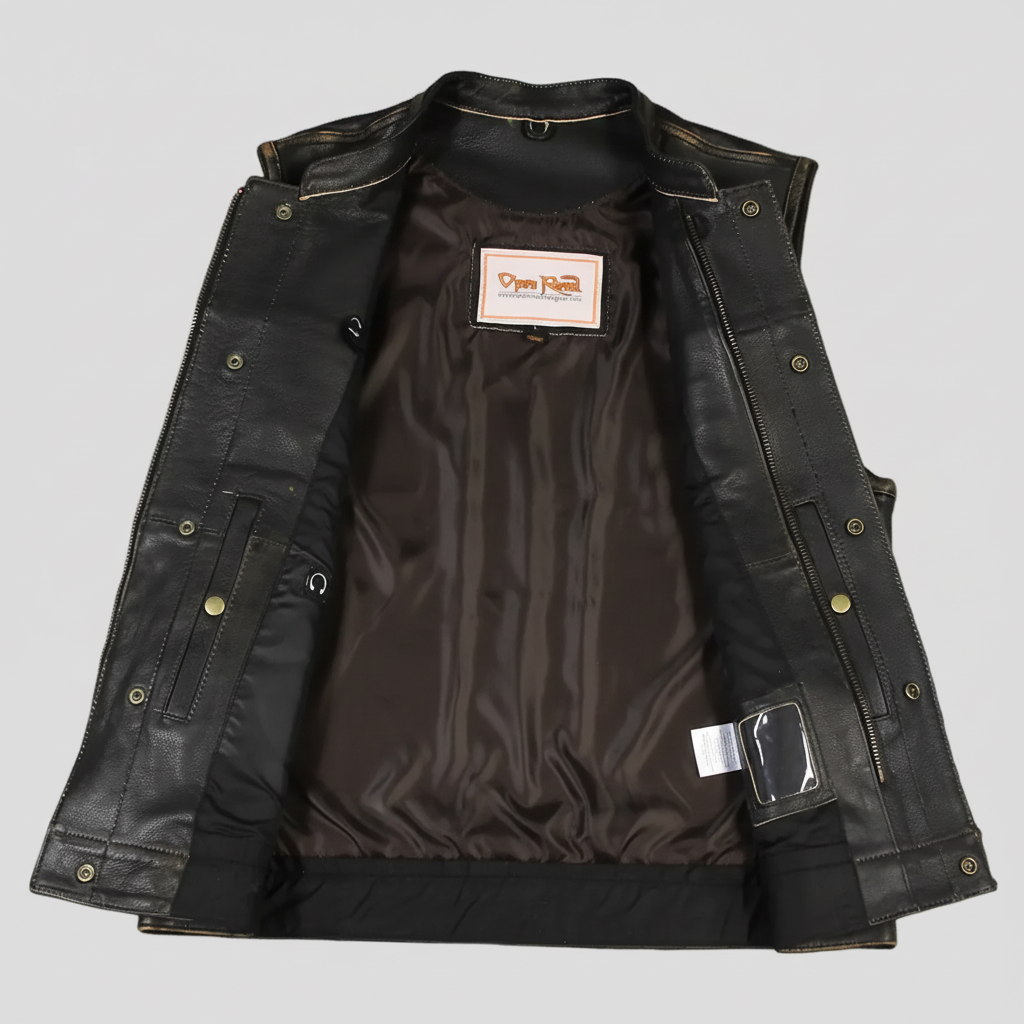 Open Road Men's Distressed Leather Club Vest | Premium Cowhide Riding Vest