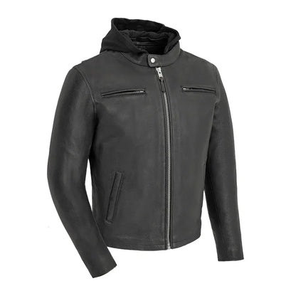 Blouson de moto en cuir à capuche Open Road pour homme
