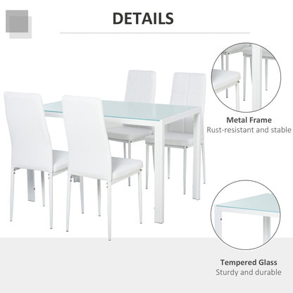 Zaya 5-Piece Rectangular Glass Dining Set for Small Spaces-White