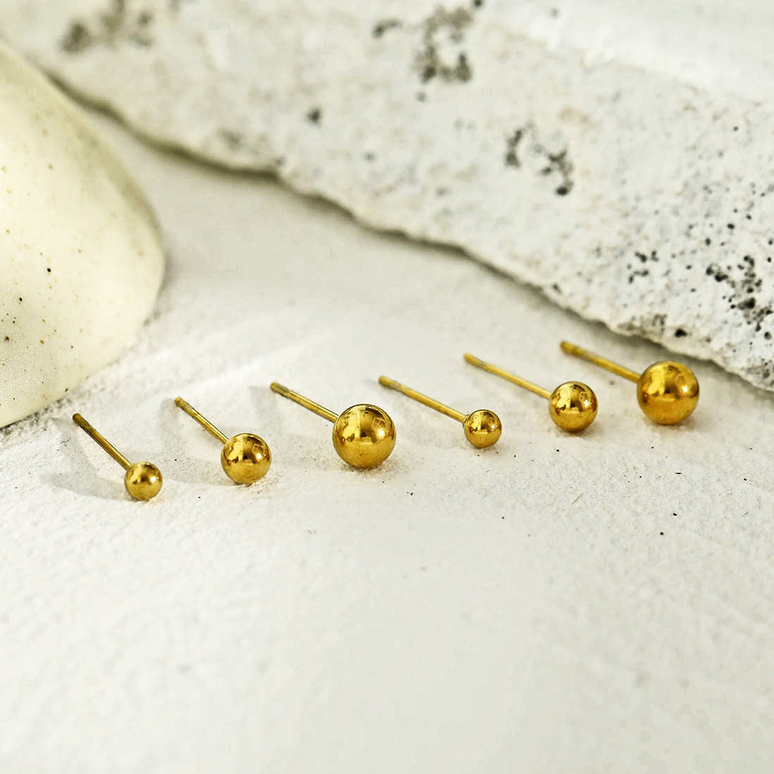 DESTINY Gold: Classic 3-Pair Rounded Bead Stud Set