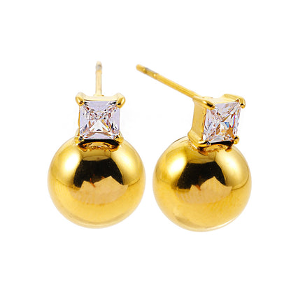 LETTRA : Boucles d'oreilles clous perles-billes et zircon cubique
