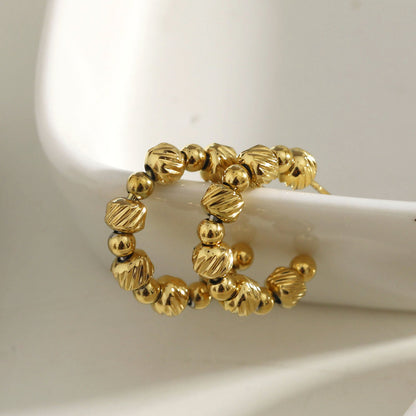 LUANDA Contrasting Gold Beaded Hoop Earrings