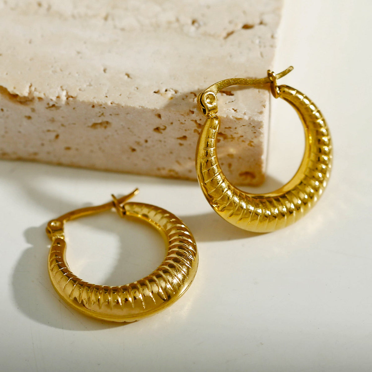 MISCHA Textured Chunky Hoops Gold