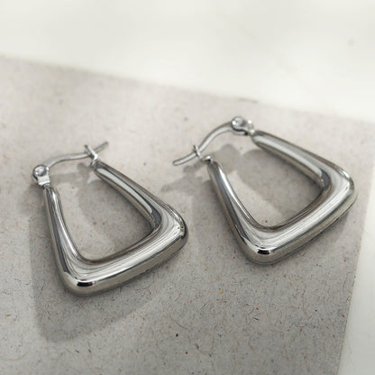 ANIKA : Boucles d'oreilles créoles mini chunky triangulaires or blanc (ton argent)