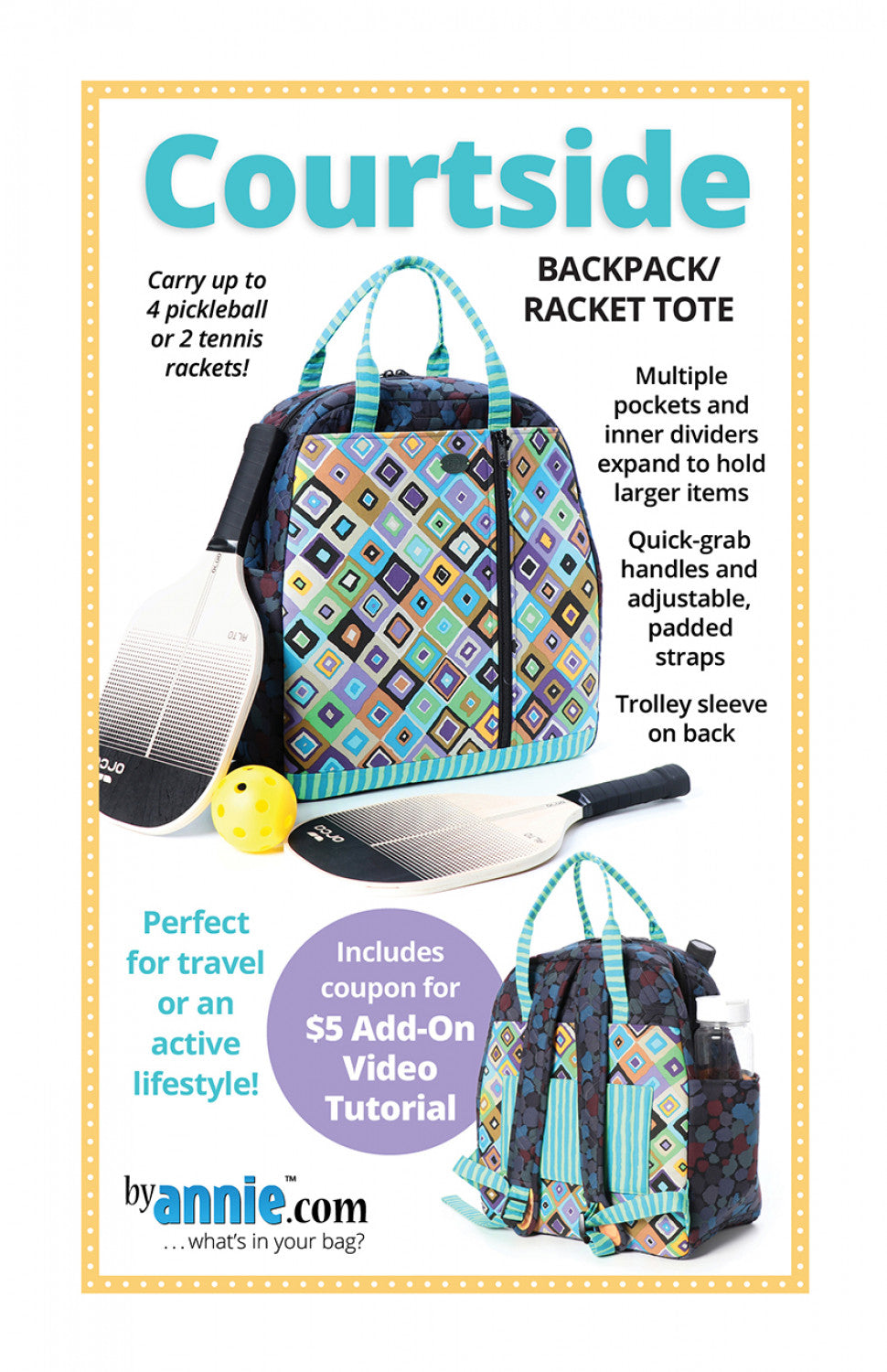 Sac fourre-tout de tennis Courtside Backpack – Par Annies