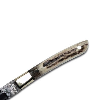 AKARI Skinner Knife 3.5 inch with Stag Horn Handle and Original Leather Sheath