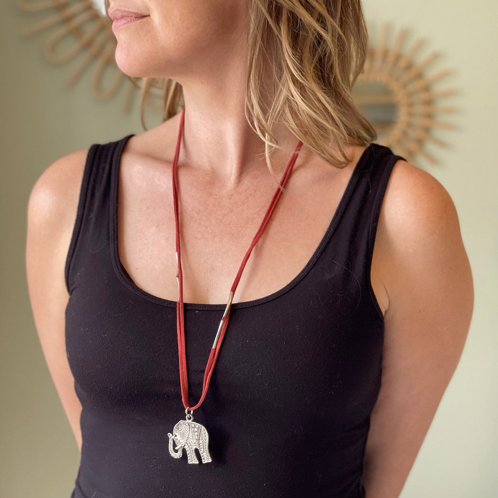 Elephant Pendant On Suede